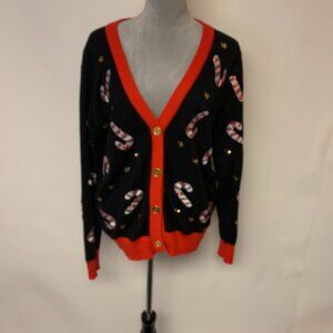 Tipsy Elves Sweater Size Large Cardigan Candy Cane Sequins Christmas in July